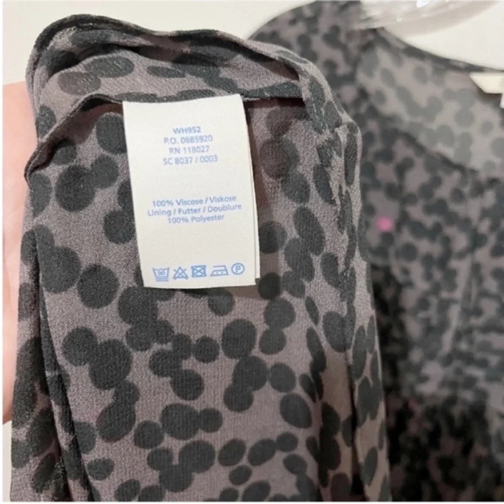 Boden abstract print dress gray black dots viscose pleated flowy puff sleeves - Picture 8 of 10